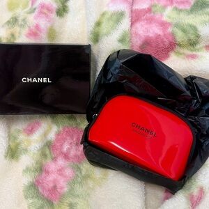 Chanel Red Cosmetic Pouch Beauty Case Bag